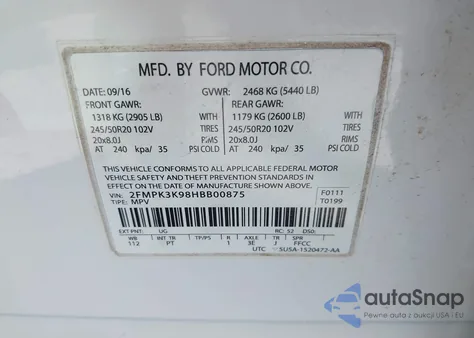 2017 Ford Edge Titanium z USA, uszkodzony, nr VIN 2FMPK3K98HBB00875